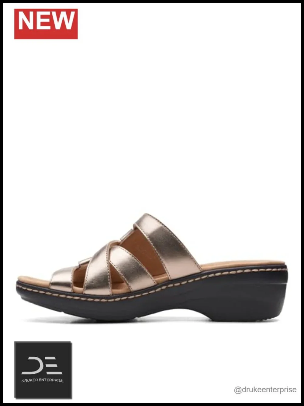 Clarks Women's Wedge Sandals Metallic Leather Open Toe Comfort